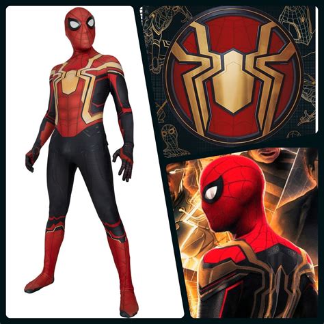 Updated No Way Home Spider Man Red And Gold Cosplay Costume Etsy