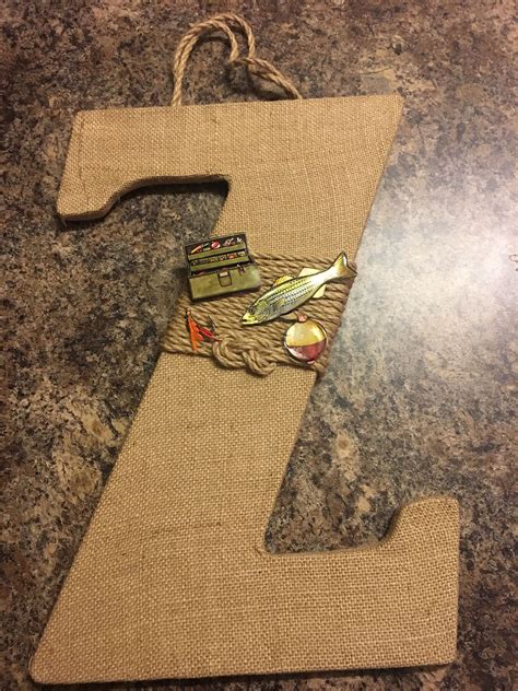 Wood Letter Covered In Burlap Added Rope And 3d Fishing Themed