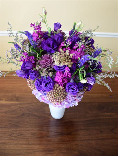 Flower Centerpiece With Purple Flowers Birthday Flower Bouquet