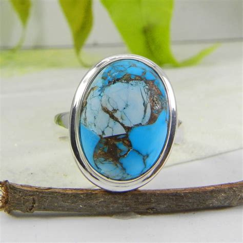 Mohave Turquoise Ring Blue Copper Turquoise Ring Natural Etsy