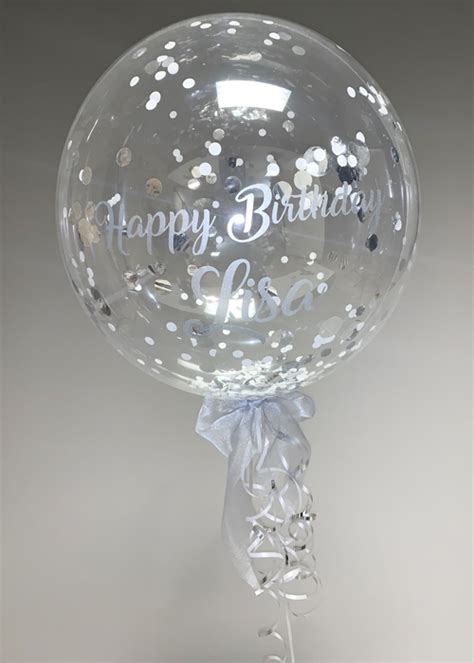 Personalised Silver Confetti Filled Helium Bubble Balloon