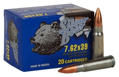 Bear Ammunition Silver Bear 762x39 123gr Fmj Zinc Plated 500 Round