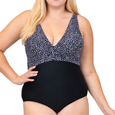 Caribbean Sand Knotted Plus Size One Piece Swimsuit For Women With Tummy Control Black 24w