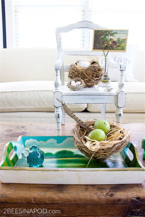 Spring Coffee Table Vignette With Nests 2 Bees In A Pod