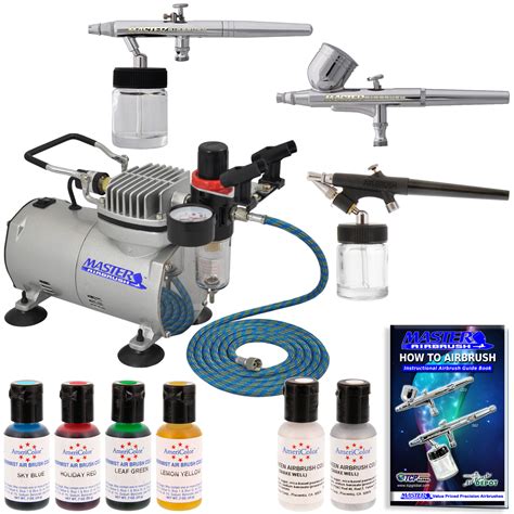 Master 3 airbrush, air compressor cake decorating kit, 4 chefmaster food colors. 3 Airbrush Cake Decorating System Kit Air Compressor Air ...