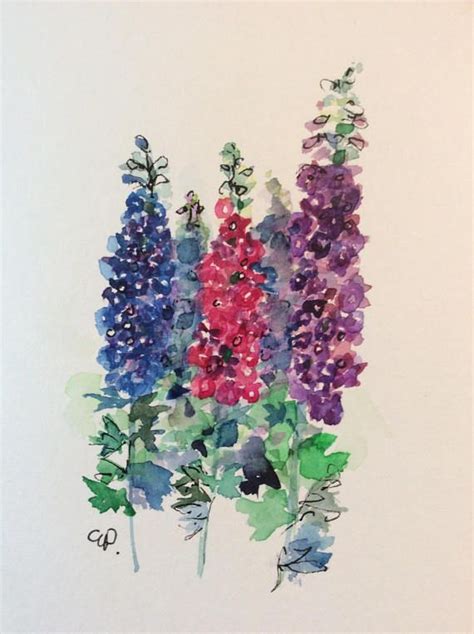 Delphiniums Watercolor Card Hand Painted Watercolor Card Etsy