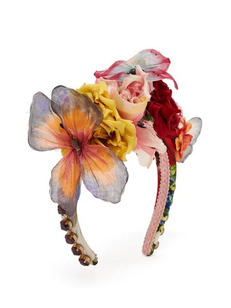 Flower And Crystal Embellished Silk Headband Dolce And Gabbana