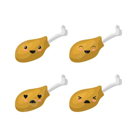 Gambar Set Stiker Ayam Goreng Kawaii Daging Ayam Makan Png Dan