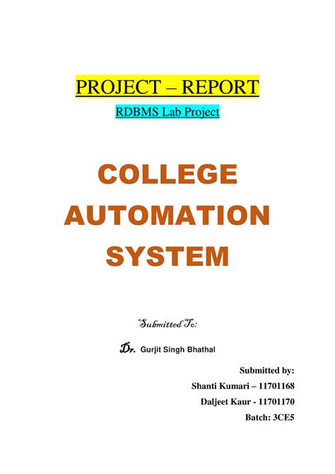 College Automation System Project Pdf Project Report Rdbms Lab