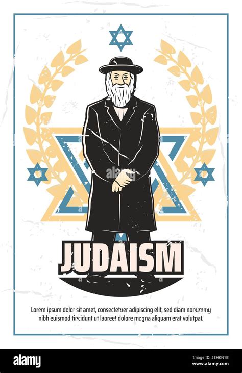 Póster Retro Judaísmo De Símbolos Judíos Diseño Vector Vintage De