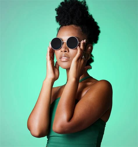 Premium Photo Fashion Black Woman And Glasses With A Model In Studio