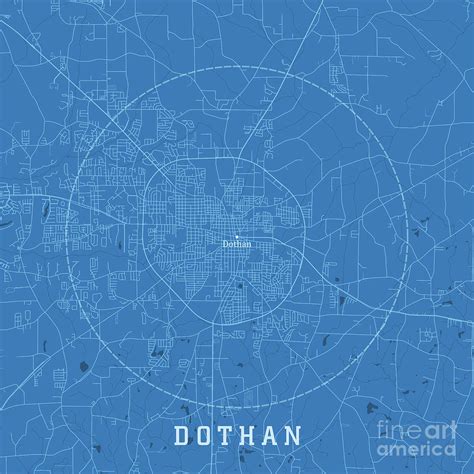 Dothan Al City Vector Road Map Blue Text Digital Art By Frank Ramspott