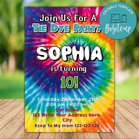 Editable Tie Dye Sleepover Birthday Invitation Instant Download