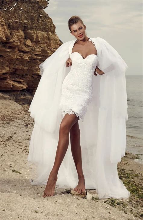 Beach Bridal Dresses Two Piece With Removable Skirt Sheath Short