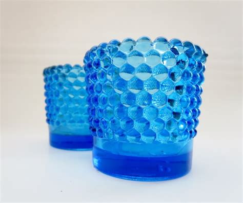 Blue Glass Votive Candle Set Blue Hobnail Glass Set Of 2