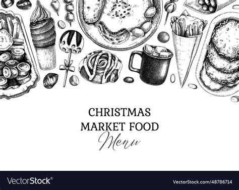 Vintage Christmas Market Food Background Fast Vector Image