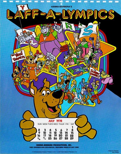 Hanna Barbera Calendar July 1978 Scoobys Laff A Lympics Hanna