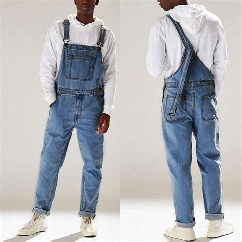 Men Casual Slim Fit Overall Suspender Streetwear Overall Jumpsuit Jeans