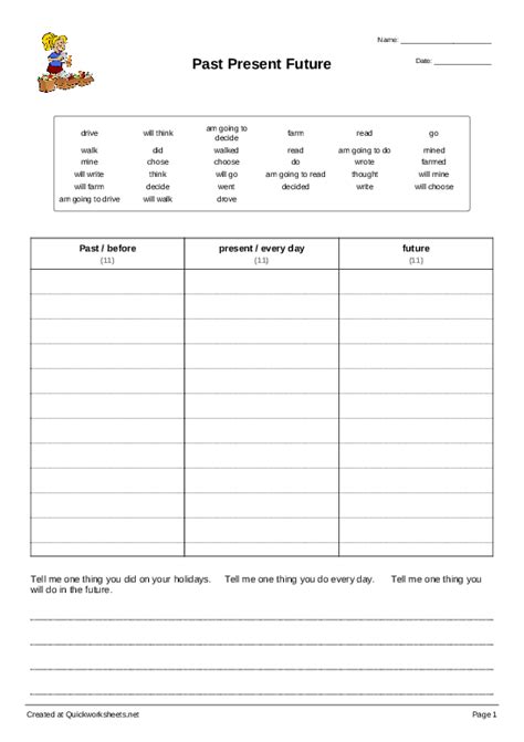 Past Present And Future Tense Worksheet