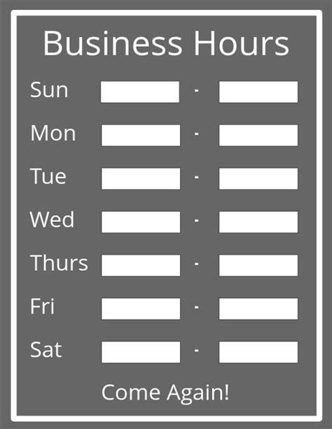 Business Hours Sign Template Postermywall