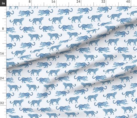 Leopards Blue Exotic Animal Fabric Leopard Parade Blue On Etsy