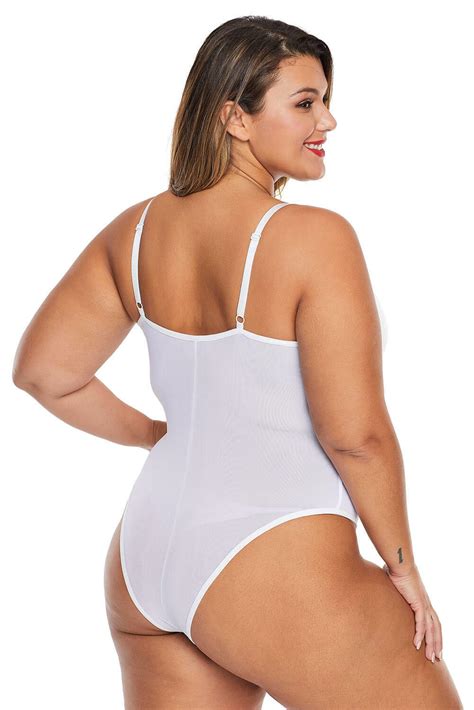 Sexy White Lace Sheer Strappy Bodysuit Teddy Plus Size 8 22 Lingerie