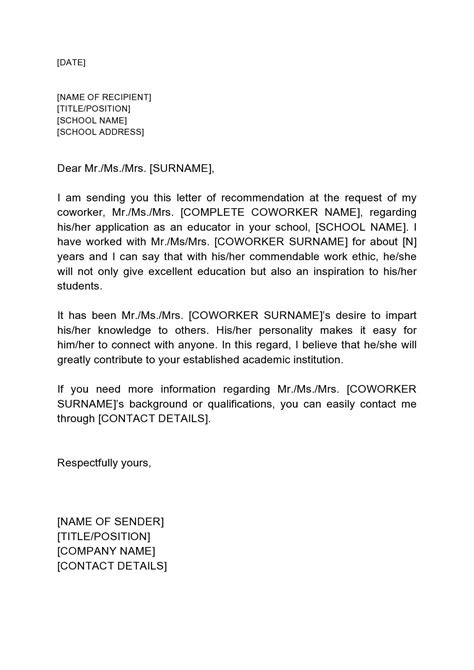 Letter Of Recommendation For Coworker Examples In Writing A Reference Letter Letter