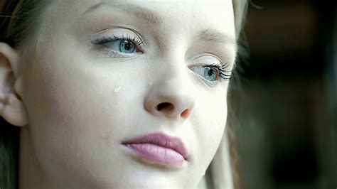 Girl Looks Very Sad And Crying To The Camera Steadycam Shot Stock