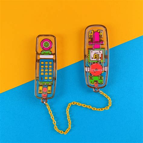 90s Clear Neon Phone Double Enamel Pin 90s Nostalgia Etsy