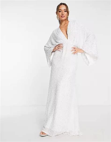 Asos Edition Ciara Sequin Kimono Sleeve Wedding Dress In White Asos