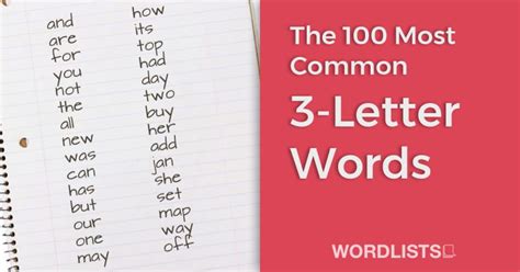 100 Most Common 3 Letter Words Word Lists