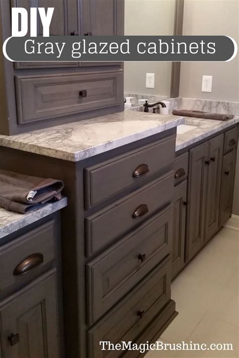 The cabinets are another step in the process to the finished product. Beautiful painted cabinets glazed by The Magic Brush. Basecolor is Sherwin Williams Gauntlet ...