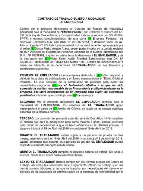 Contrato De Trabajo Sujeto A Modalidad Derecho Laboral Sociedad