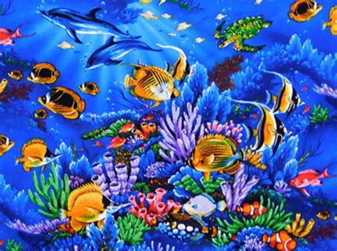 Childrens fabric, whimsical shark, cotton or fleece 5597. Kids Fabric Tropical Fish Ocean Blue Animals Fabric Kids ...