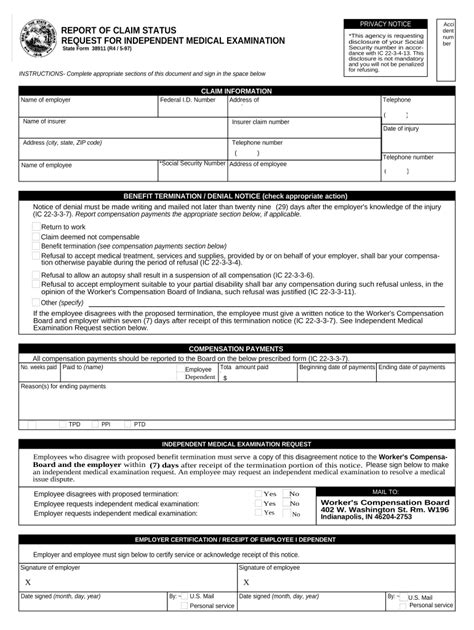 Indiana Workers Compensation Doc Template Pdffiller