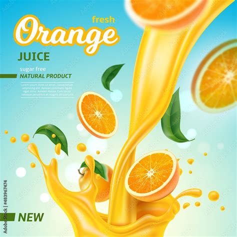 Realistic Orange Juice Refreshing Tropical Fruit Drink Splash With