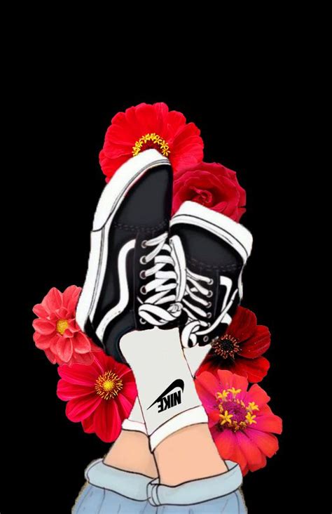 Flower vans shoes nike pink rose black aesthetic flower gardenia red