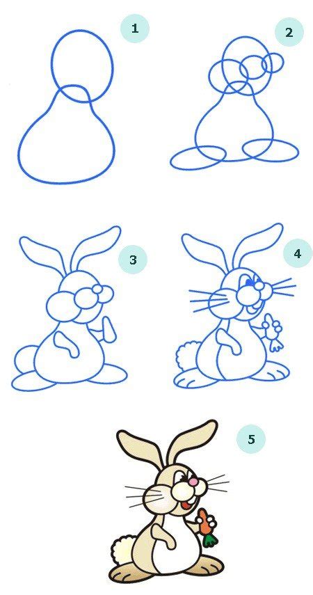 Elige el que más te guste y sigue las instrucciones de dibujo, pintando paso a paso y coloreando las partes del dibujo. Como dibujar un conejo paso a paso