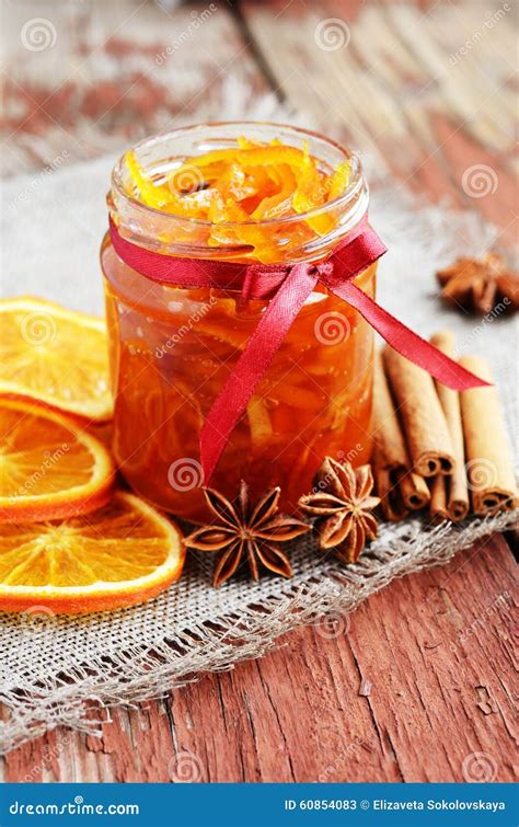 Homemade Candied Peels Orange Jam In Glass Jar Stock Image Image Of
