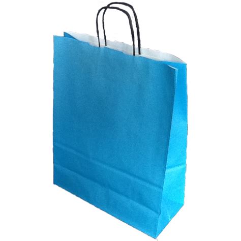 Aquamarine Plain Paper Carrier Bags Twisted Handle Atom Printed