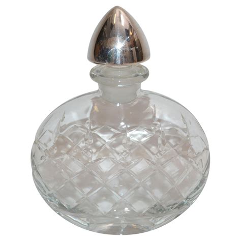 Vintage Smoky 24 Lead Crystal Art Glass Perfume Bottle With Cut And