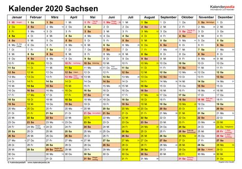 Kalender 2020 Sachsen Ferien Feiertage Excel Vorlagen