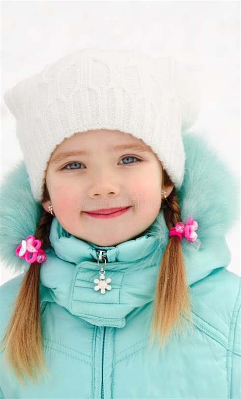 Portrait Of Cute Laughing Little Girl In Winter Day Stock Image Image