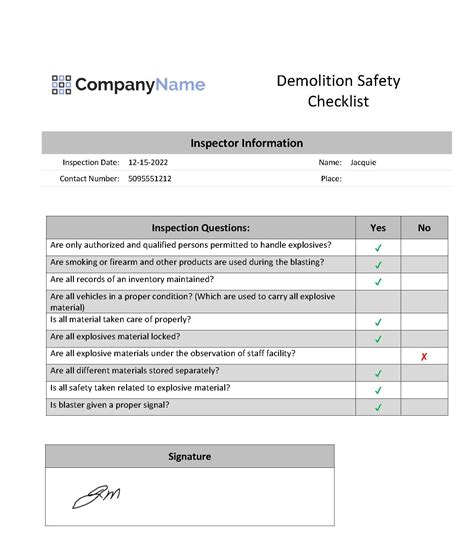 Demolition Safety Inspection Checklist