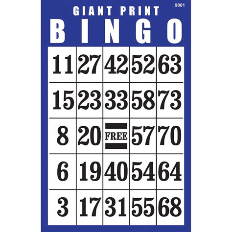 Giant Print Laminated Bingo Card Blue