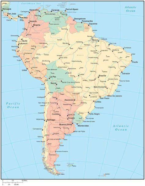 Multi Color South America Map With Countries Major Cities
