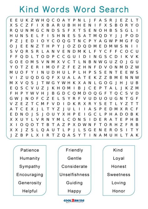 Printable Kindness Word Search Cool2bkids