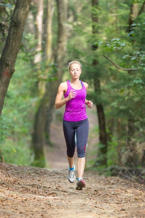 Pretty Young Girl Runner In The Forest Stock Photo Image Of Marathon