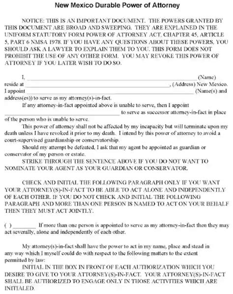 Free New Mexico Durable Power Of Attorney Form Pdf Printable Form