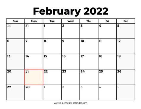 February 2022 Calendar With Holidays A Printable Calendar